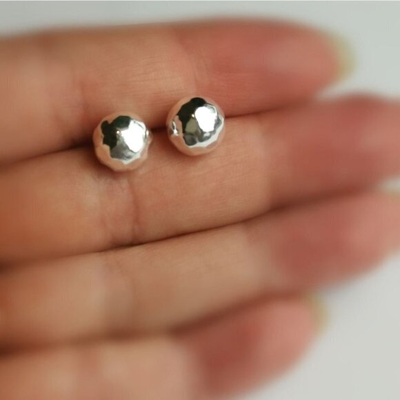 NEW Hammered finish sterling silver ball stud earrings 10mm - Picture 4 of 6